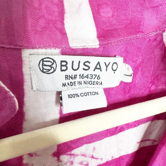 Busayo Tayo Mixed Batik Print Tie Dye Cotton Midi Puff Sleeve Dress Large - Picture 7 of 7